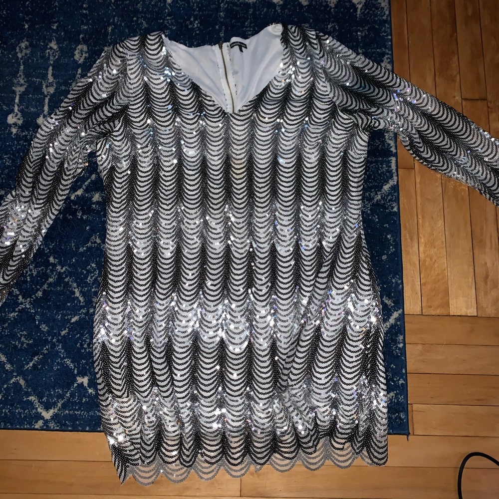 Black and white sequin dress long sleeve